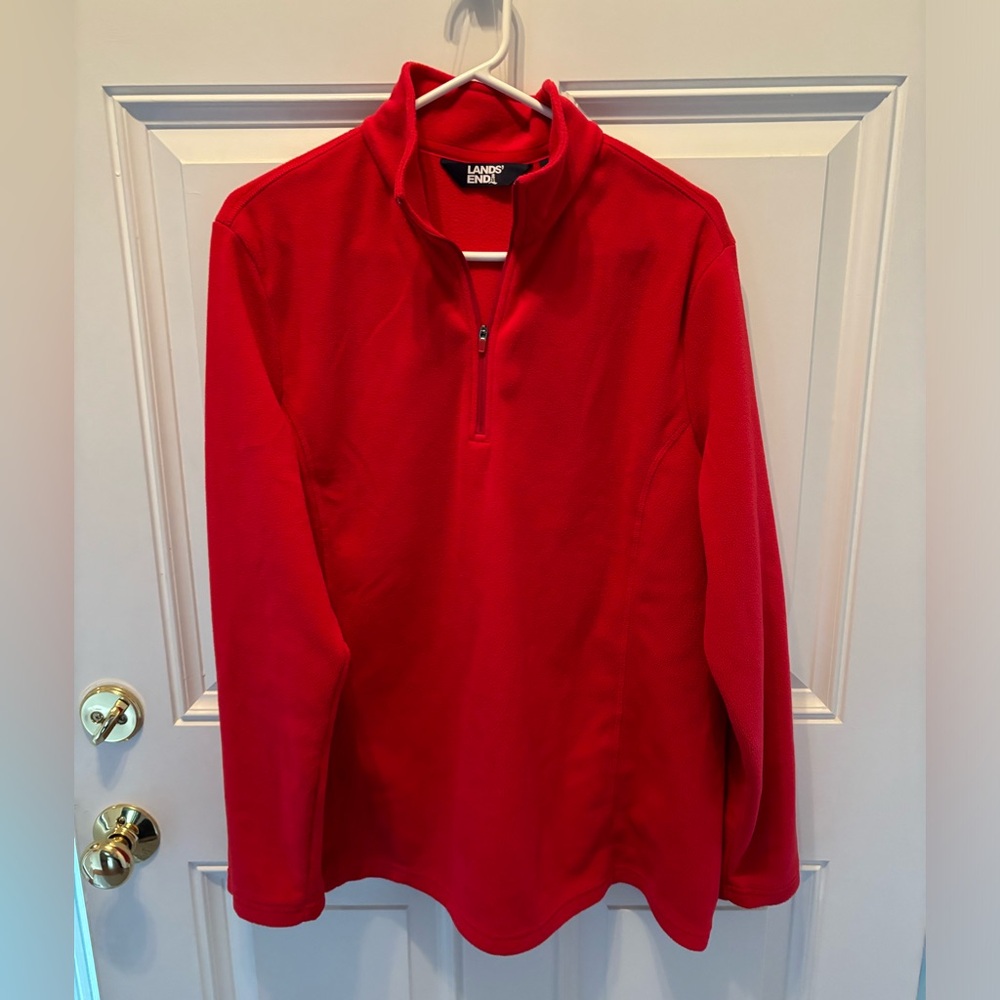 Lands End quarter zip fleece red Holiday